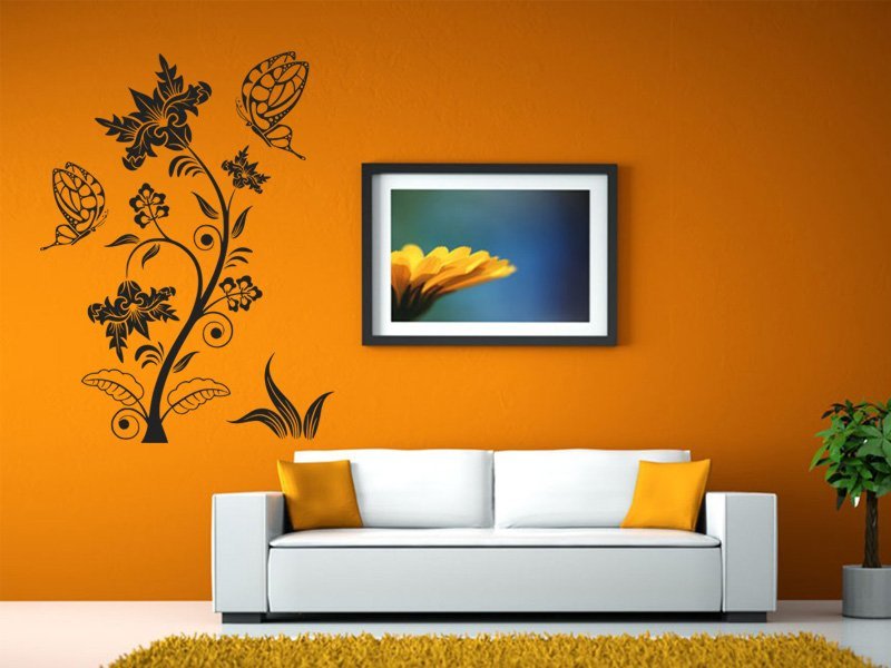 Samolepky na zeď Květiny s motýly 016 - Samolepící dekorace a nálepka na stěnu